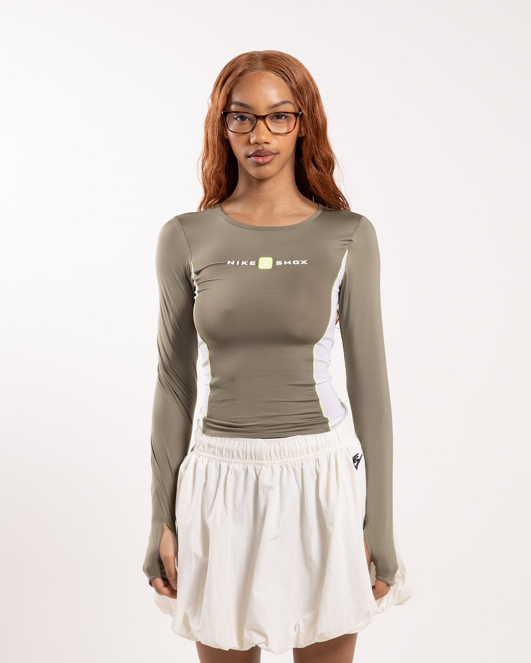 Nike Sportswear Shox Long Sleeve Top Silver Sage/White Nike Sportswear Shox Long Sleeve Top Silver Sage/White