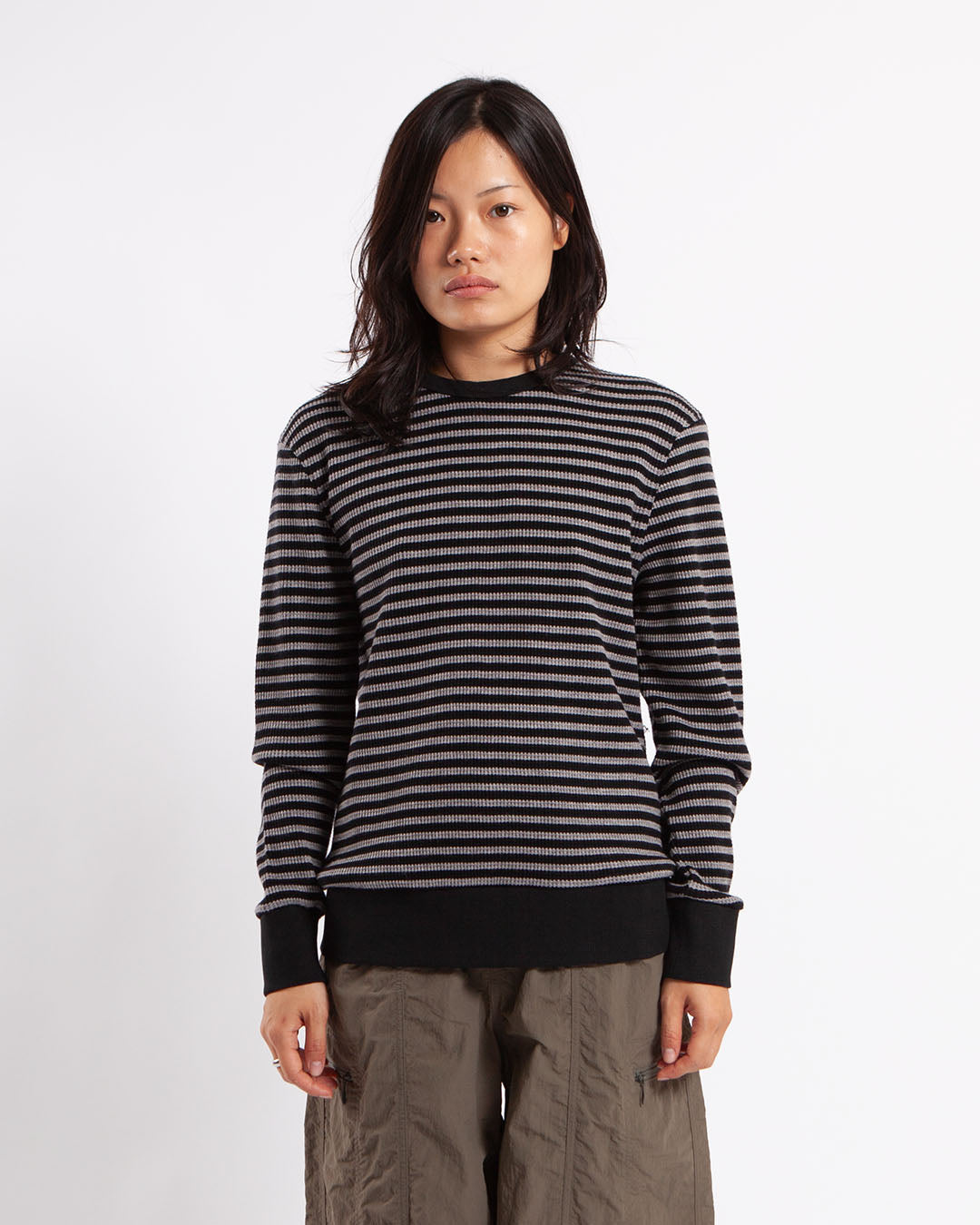 Pop Trading Company Striped Waffle Crewneck Grey/Black Pop Trading Company Striped Waffle Crewneck Grey/Black