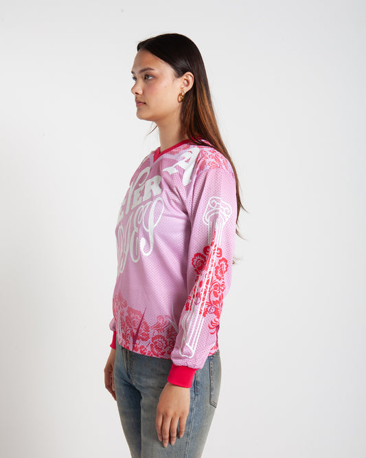 Aries Arise Graphic Gothic Lace Airtex LS Tee Pink
