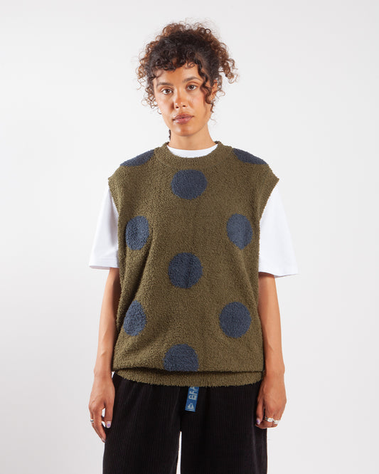 Brain Dead Teddy Fur Dot Knit Sweater Vest Olive