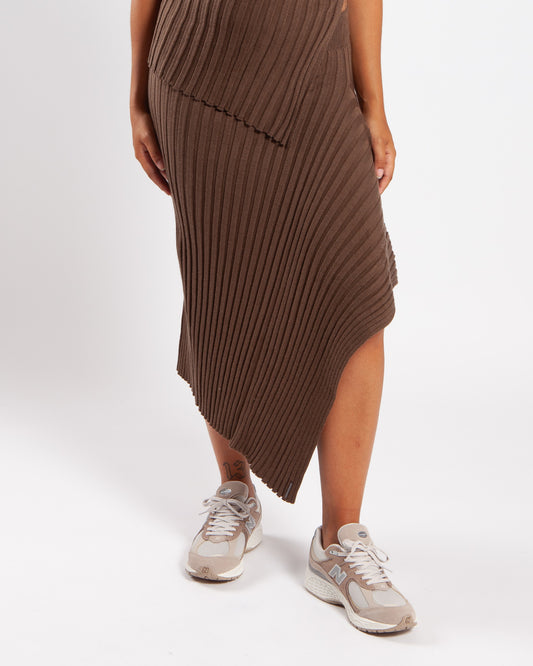Calvin Klein Asymmetric Knit Skirt Brown Kelp