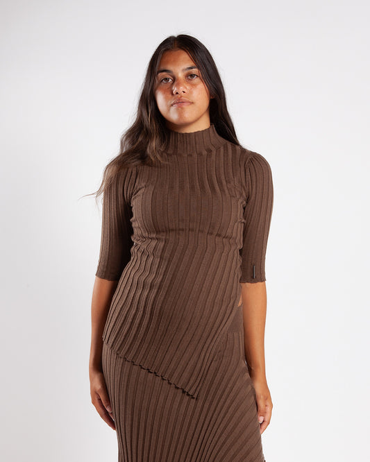 Calvin Klein Asymmetric Knit Sweater Brown Kelp