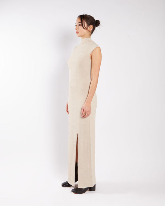 Calvin Klein Crinkeled Knit Dress Beige