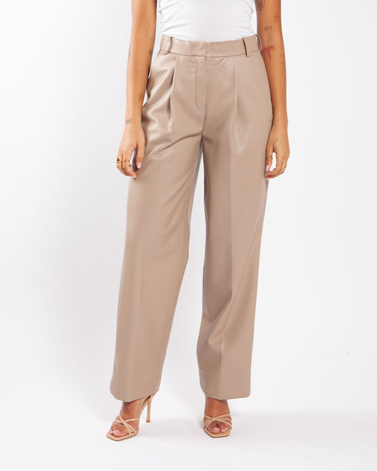 Calvin Klein Leather Straight Pants Neutral Taupe