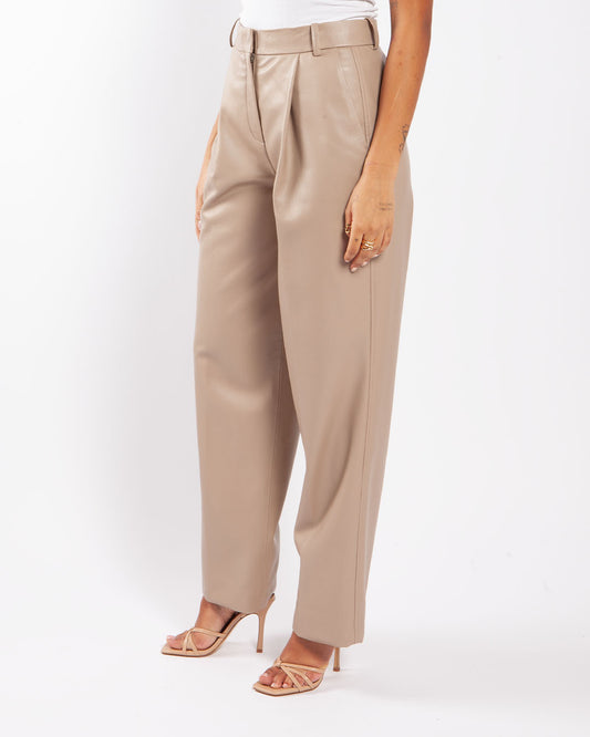 Calvin Klein Leather Straight Pants Neutral Taupe