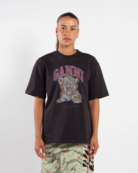 Ganni Beated Tiger T-Shirt Black