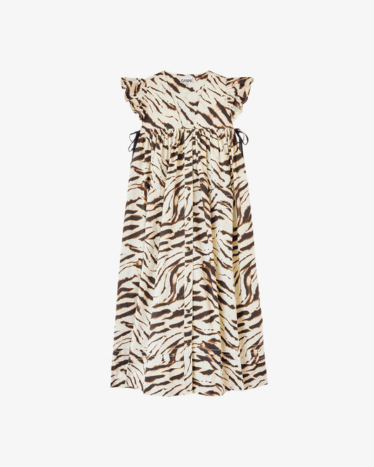 Ganni Printed Stretch Cotton Angel Long Dress Egret White
