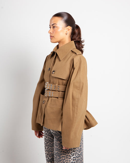 Ganni Workwear Canvas Short Peplum Jacket Ermine