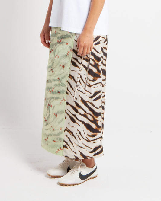 Ganni Shibori Organza/Printed Stretch Satin Skirt Green