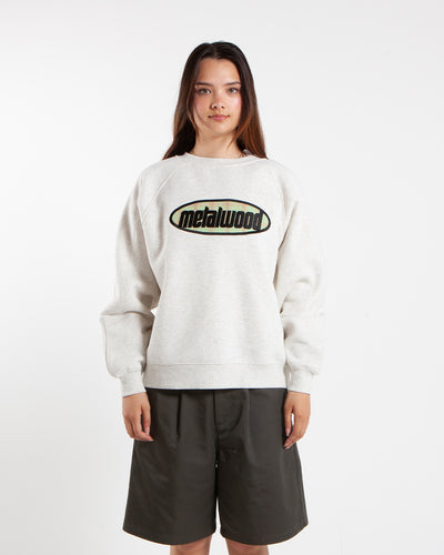 Metalwood Studio Plaid Oval Logo Raglan Crewneck Sweatshirt Heather Grey