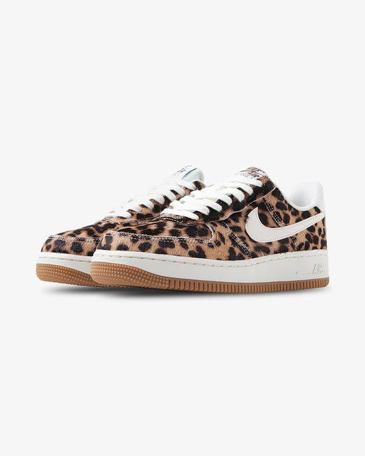 Leopard Nike Air Force 1 '07 WMNS sneaker, angled front view 