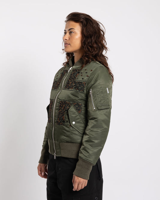 Nomarhythm Textile Bandana Embroidery Flight Jacket Olive