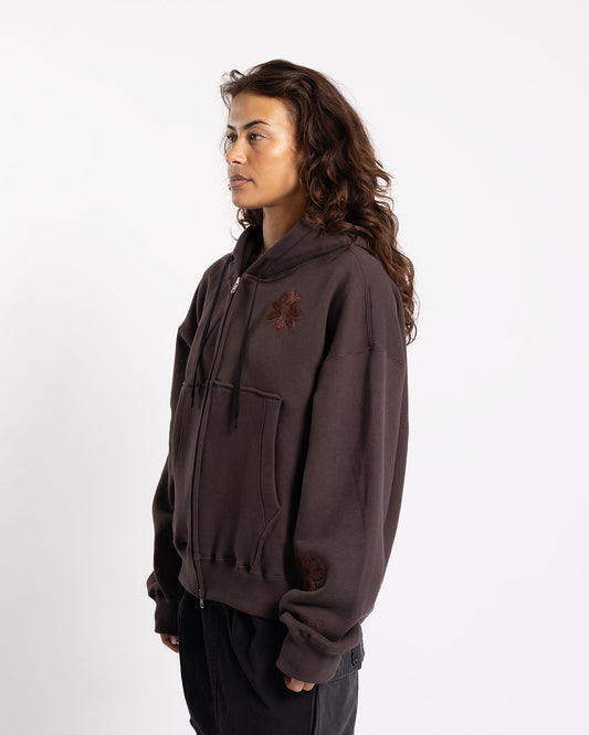 Nomarhythm Textile Flower Embroidery Hoody Brown