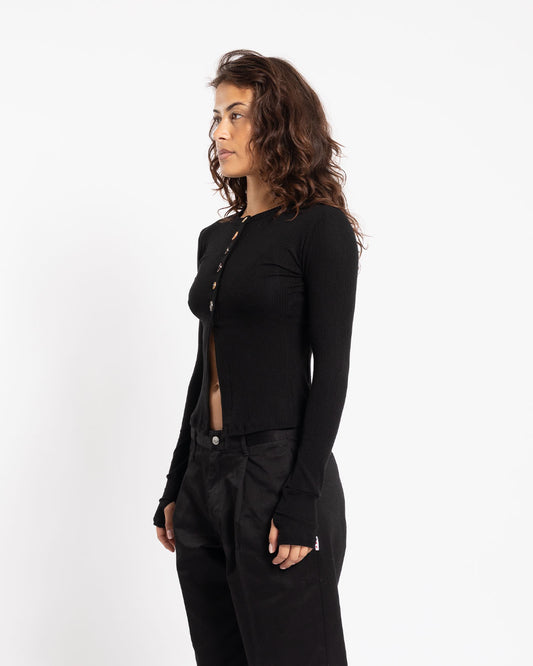 Nomarhythm Textile Multi Button Rib Cardigan Black