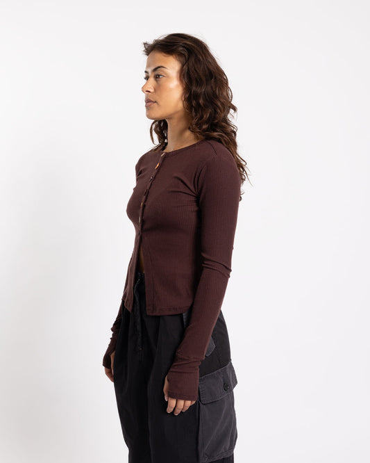 Nomarhythm Textile Multi Button Rib Cardigan Brown