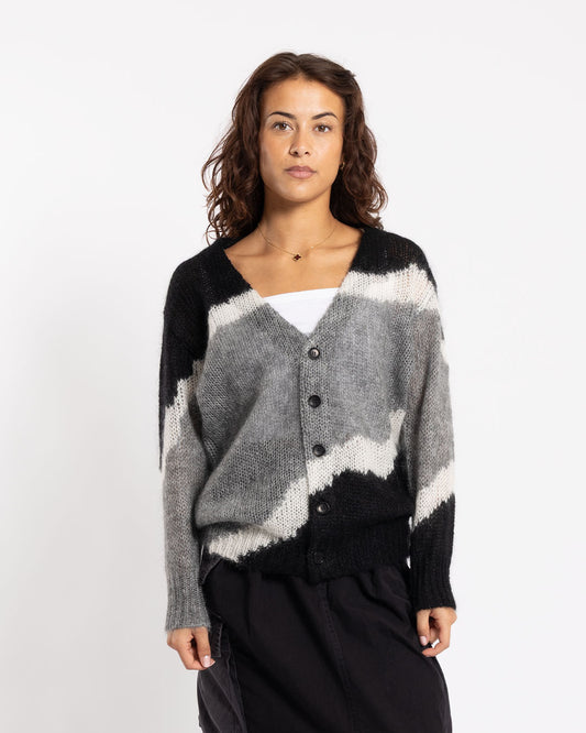 Nomarhythm Textile Multi Colour Mohair Cardigan Black/Grey