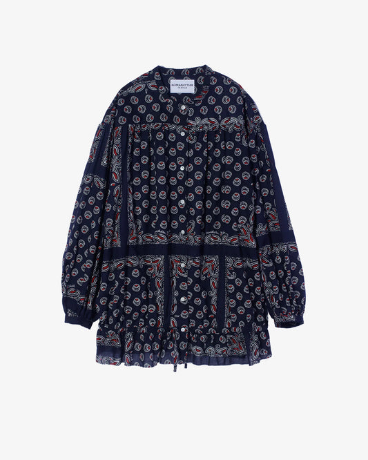 Nomarhythm Textile Paisley Gathered Blouse Navy