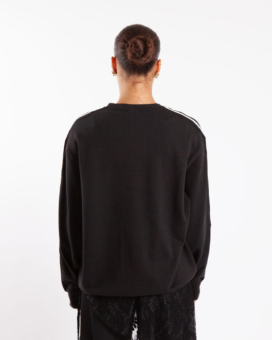 adidas Lace 3 Stripes Crew Sweatshirt Black
