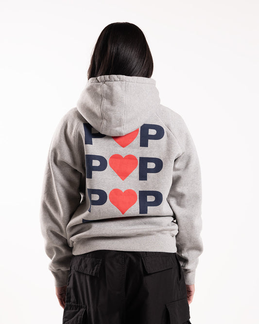 Pop Trading Company Hearts Hooded Sweat Heather Grey