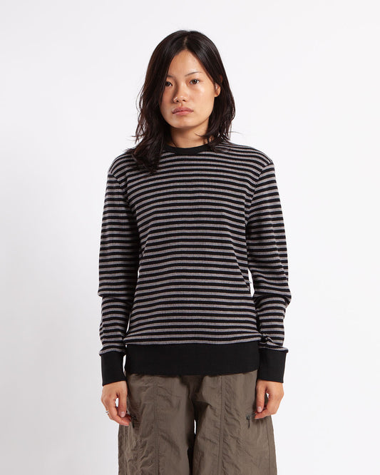 Pop Trading Company Striped Waffle Crewneck Grey/Black