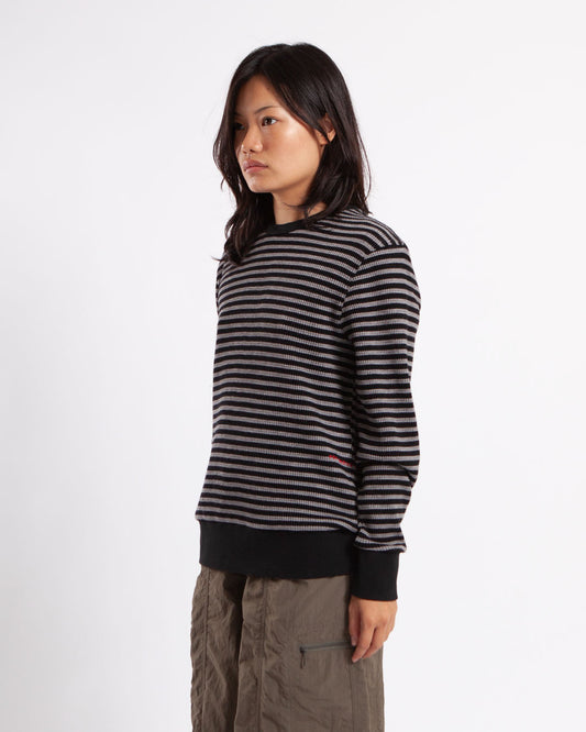 Pop Trading Company Striped Waffle Crewneck Grey/Black