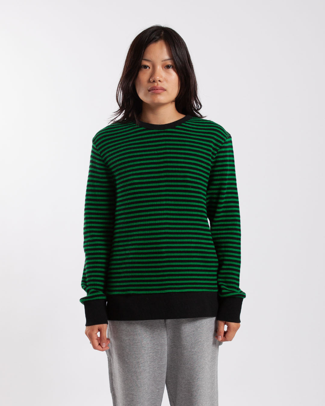 Pop Trading Company Striped Waffle Crewneck Juniper/Black