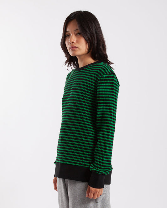 Pop Trading Company Striped Waffle Crewneck Juniper/Black