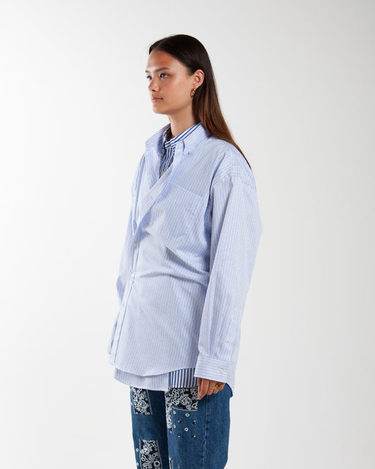 Rhodolirion Double Layer Button-down Shirt Dress Stripe White