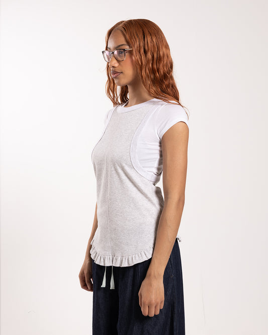Rhodolirion Ribbed Frill Tank Top Grey
