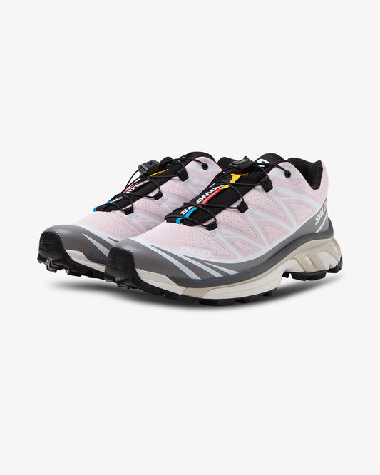 Salomon XT-6 Cloudburst/Icy Pink/Tapioca, front view, pink shoe, women sneaker