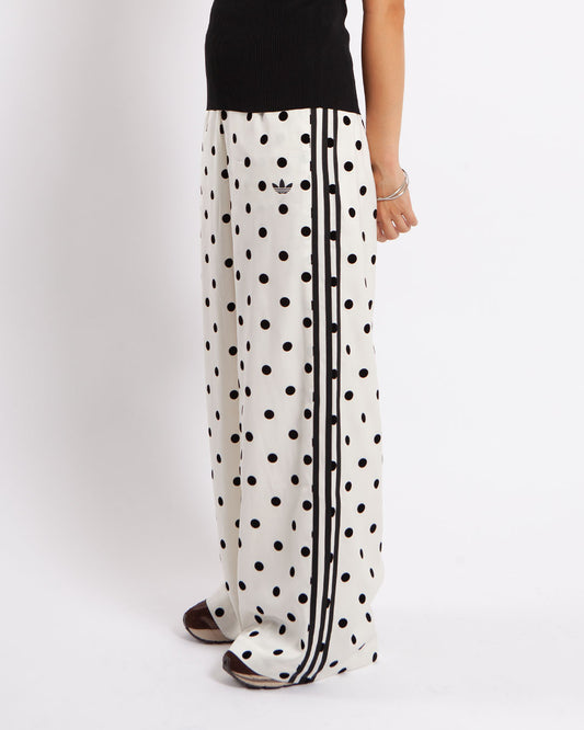 adidas Satin Polka Dots Wide Leg Track Pants Off White