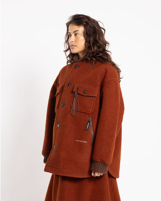 and wander Wool Shaggy Jacket Long Brown