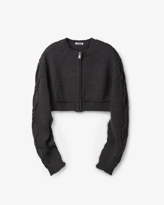 COOR Crop Zip-Up Cardigan Charcoal Grey