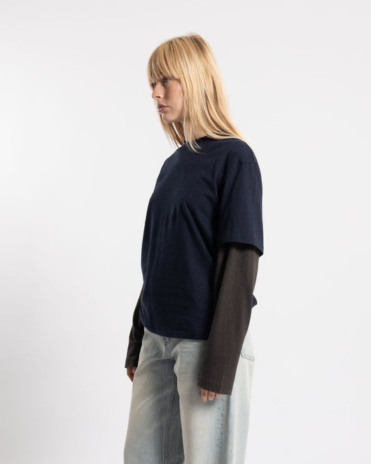 COOR Layered Mix Cut Long-Sleeve T-Shirt Dark Navy