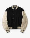 COOR Mixed Leather Varsity Jacket Black