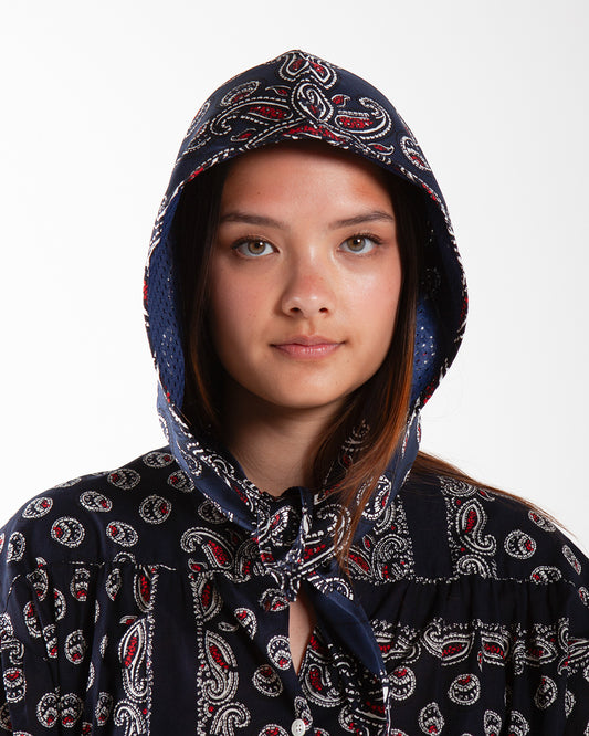 Nomarhythm Textile Paisley Silk Hoody Scarf Navy
