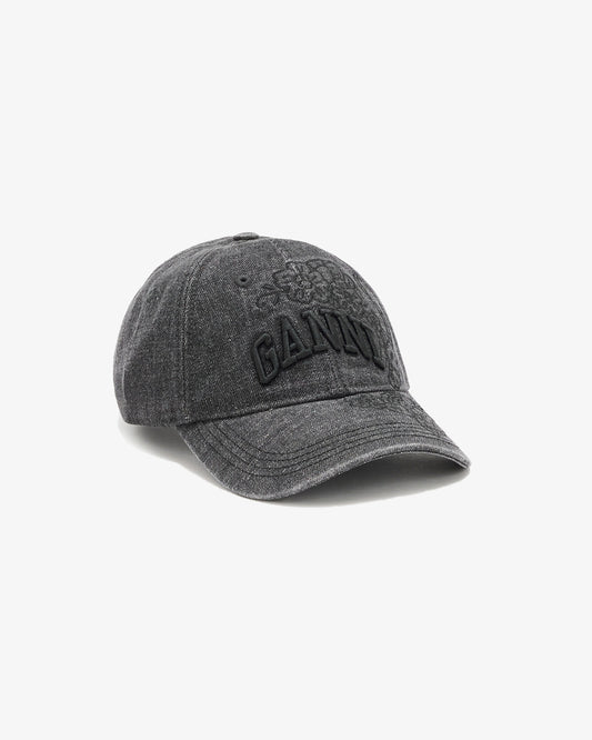 Ganni Embroidery Denim Cap Black Washed