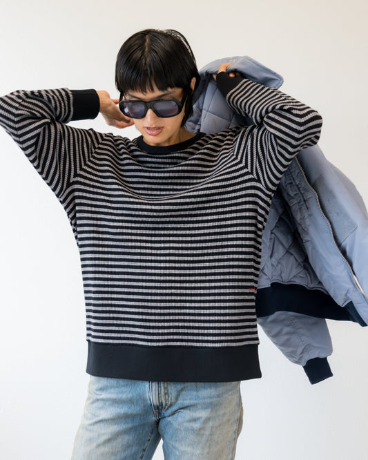 Pop Trading Company Striped Waffle Crewneck Grey/Black
