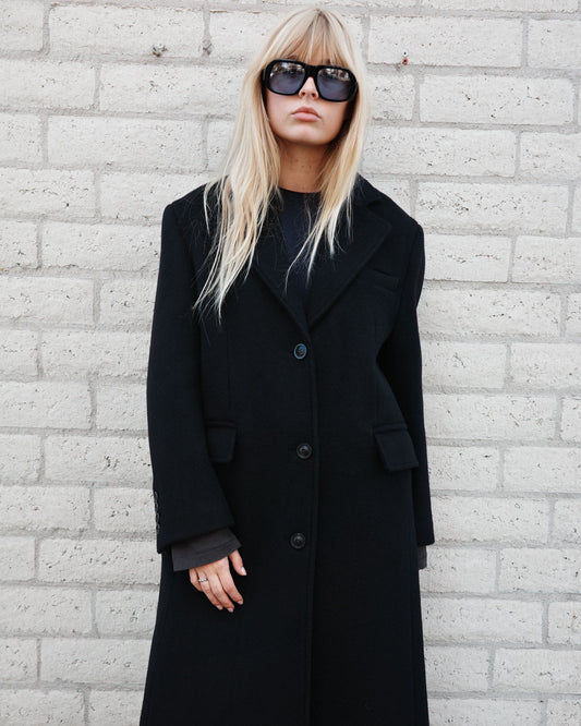 COOR Wool Cashmere Blend Single Coat Black