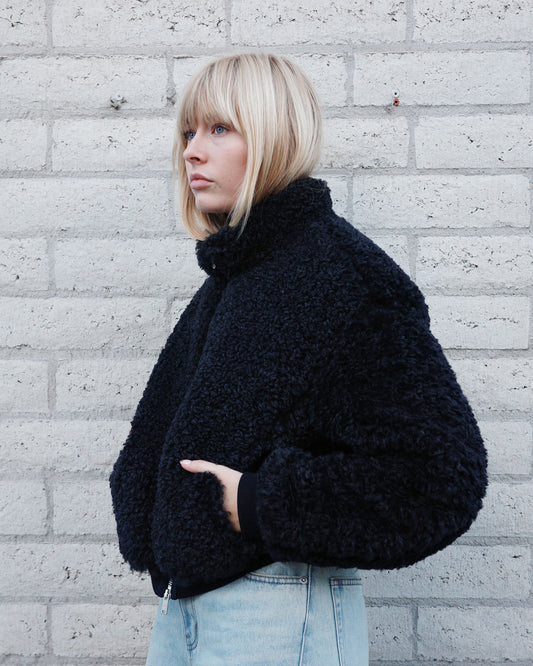 COOR Curly Fake Fur Jumper Navy