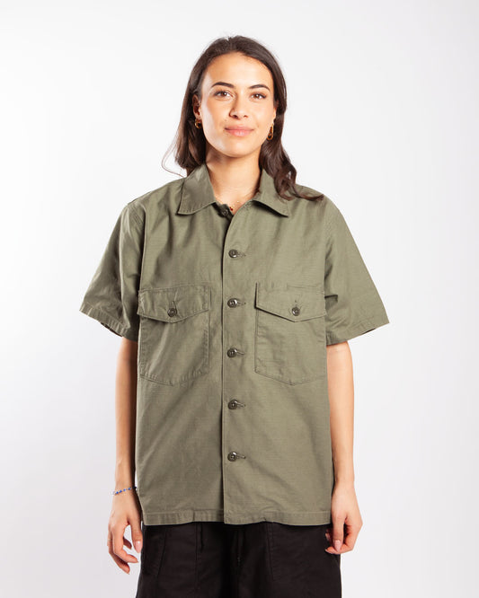 Needles S/S Fatigue Shirt - Back Sateen Olive