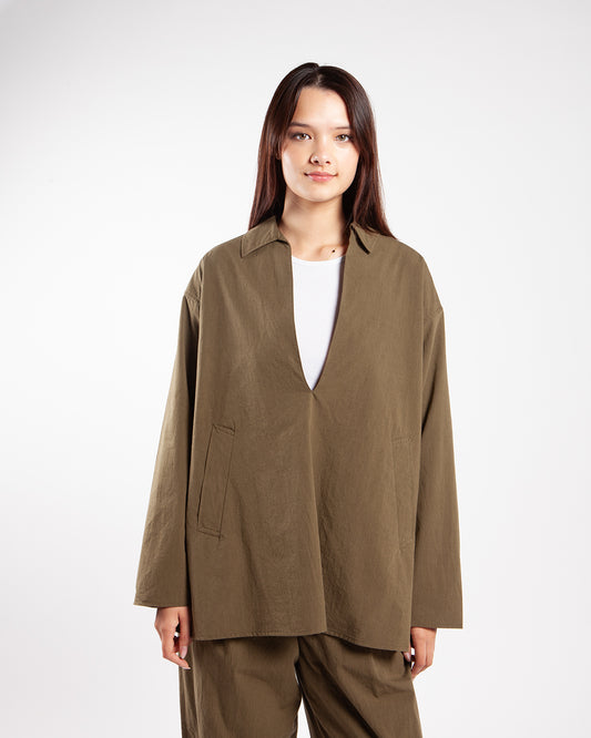 nanamica Cotton Wool Pullover Shirt Khaki
