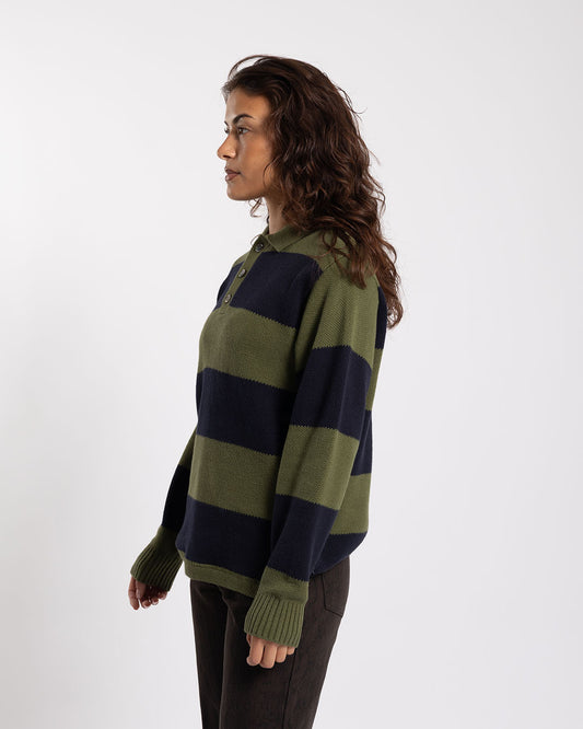 Stüssy Pique Knit Stripe Rugby Olive