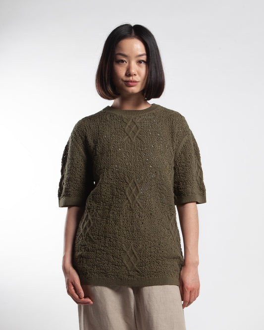 Daily Paper Shield Crochet SS T-Shirt Four Leaf Green